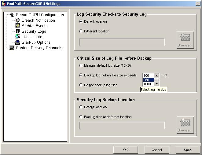SecureGURU User-defined Backup settings