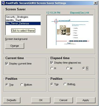 SecureGURU Screen Saver Settings